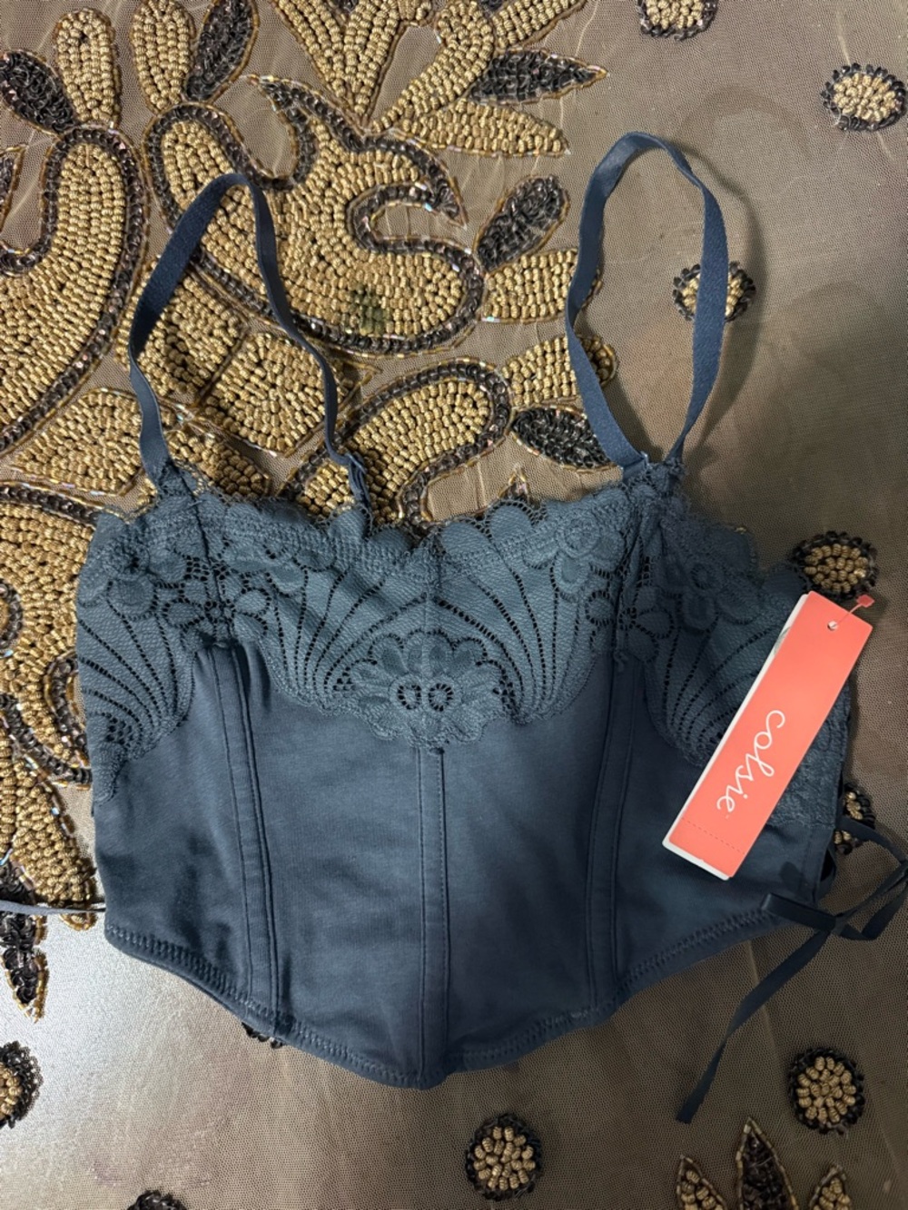 Colsie Slate gray Lace Bustier Top
